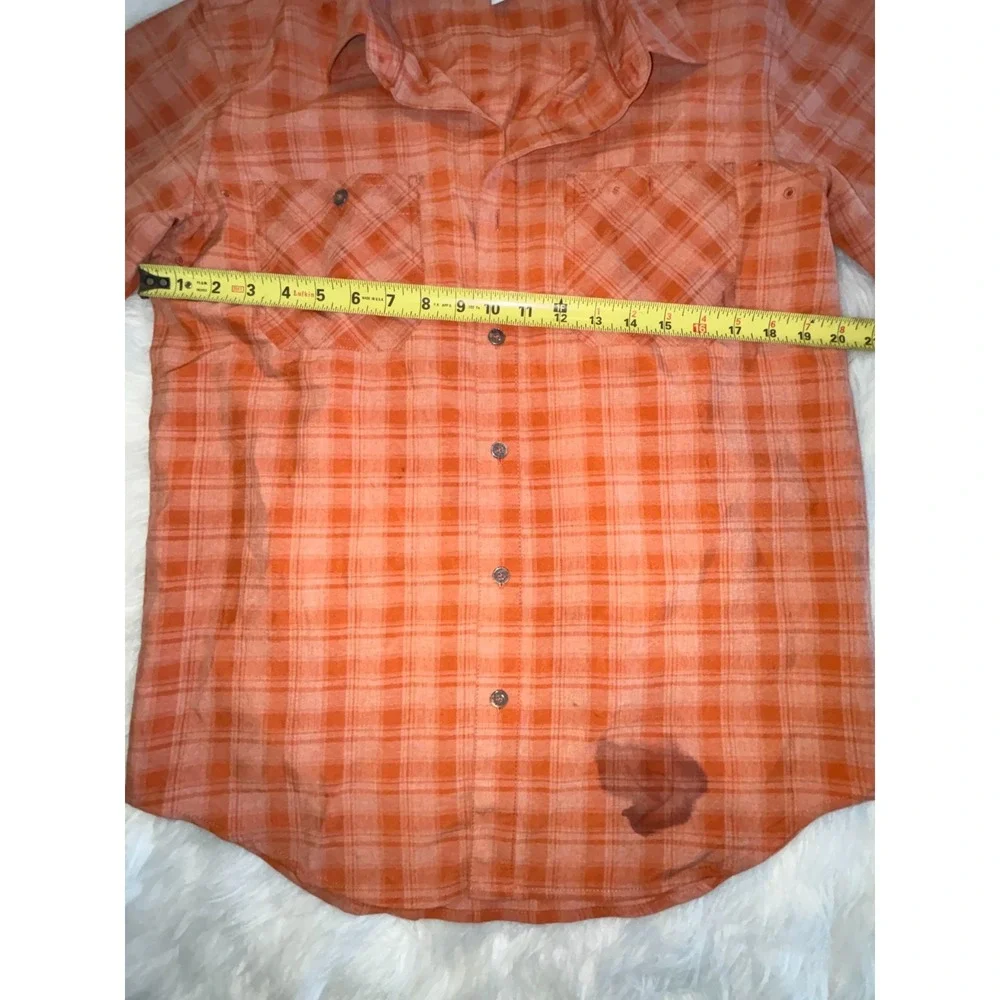 Orvis Classic Tech Chambray Shirt Mens‎ Small Orange Plaid Workwear Button Up - Picture 5 of 5